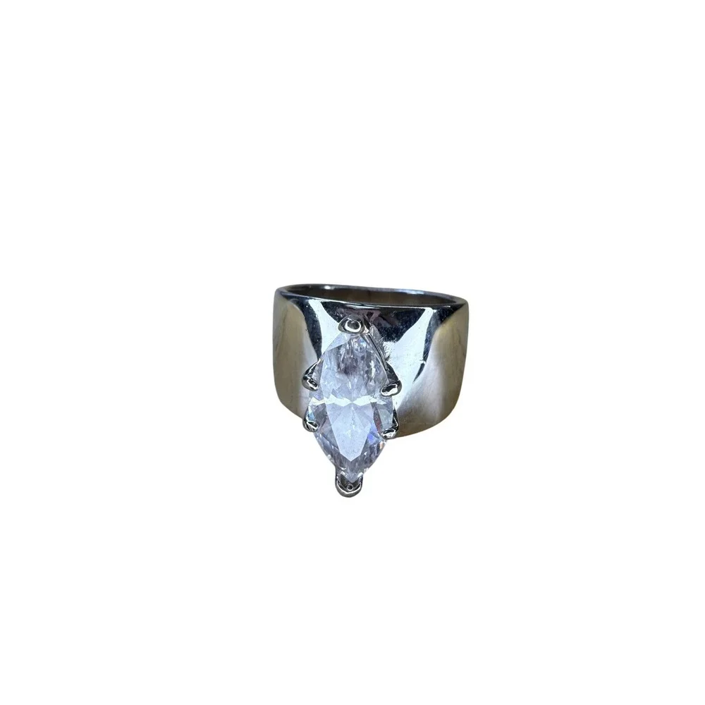 Modern Minimalist Marquise CZ Wide Band Statement Ring 18KT GE Size 7.5